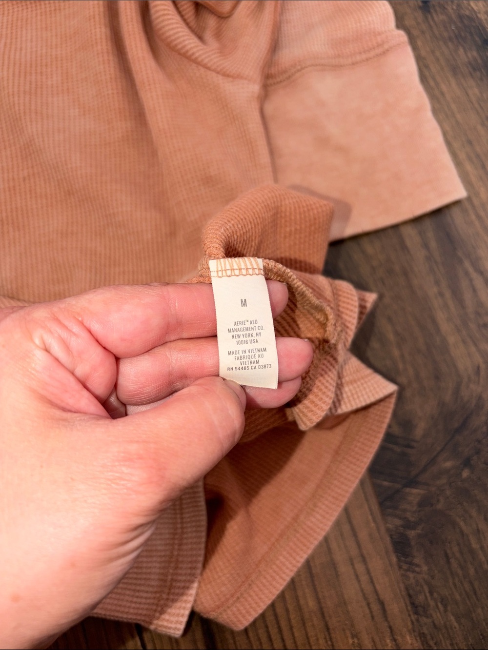 aerie Long Sleeve waffle Henley Top in Peach - Picture 6 of 7